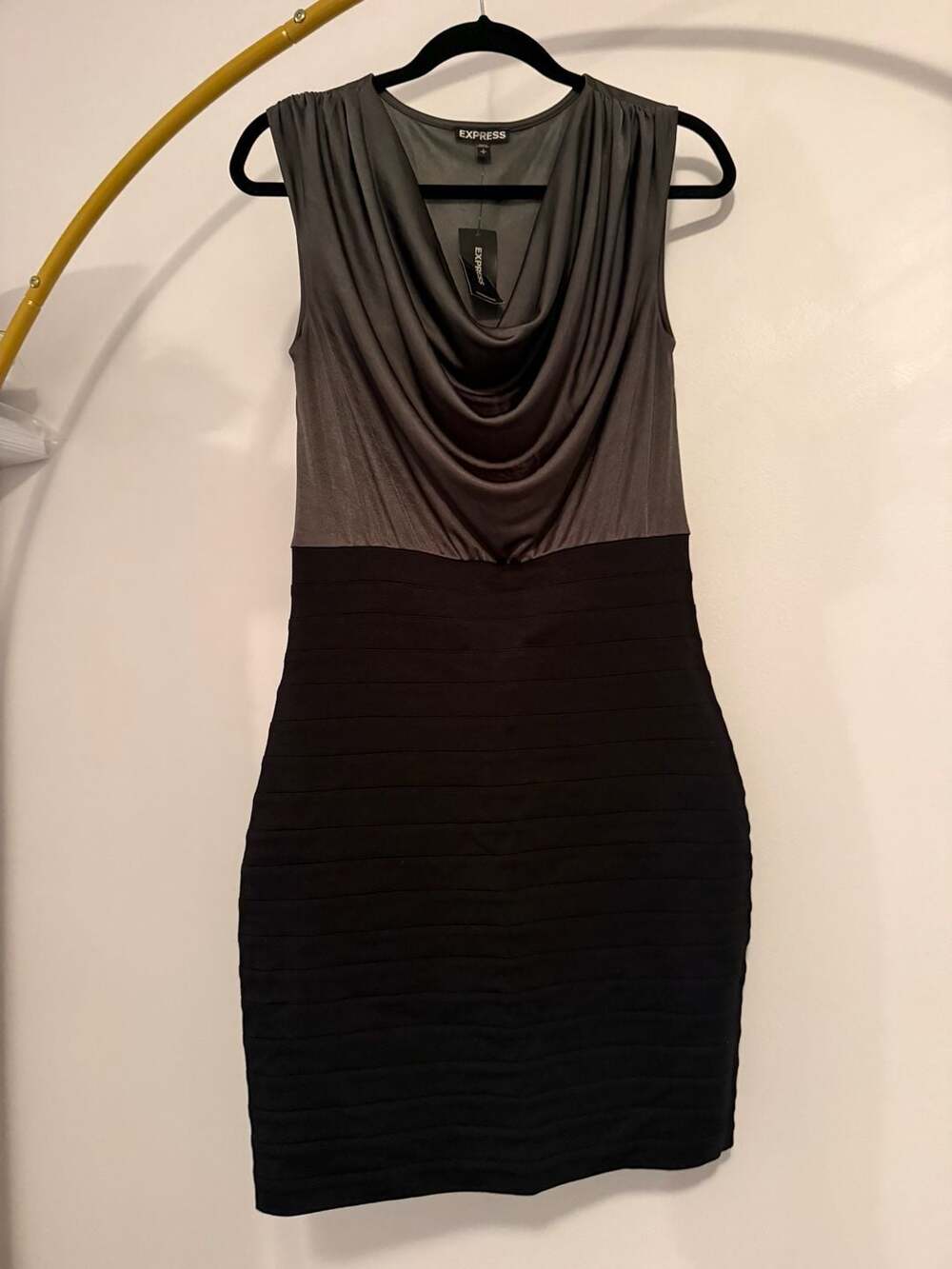 Express Women's Two-Tone Sleeveless Cowl Neck Bodycon Dress